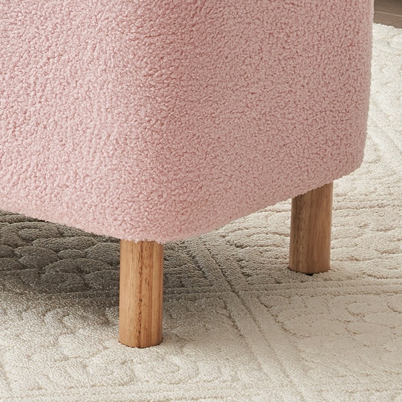 39,5 Panca contenitore Boucle bianco sporco, panca contenitore Sherpa, poggiapiedi per letto, per soggiorno, camera da letto, gambe in legno