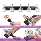 Lampada da parete per bagno moderna in cristallo con specchio cromato/nero/oro, luci da bagno, luci da toeletta