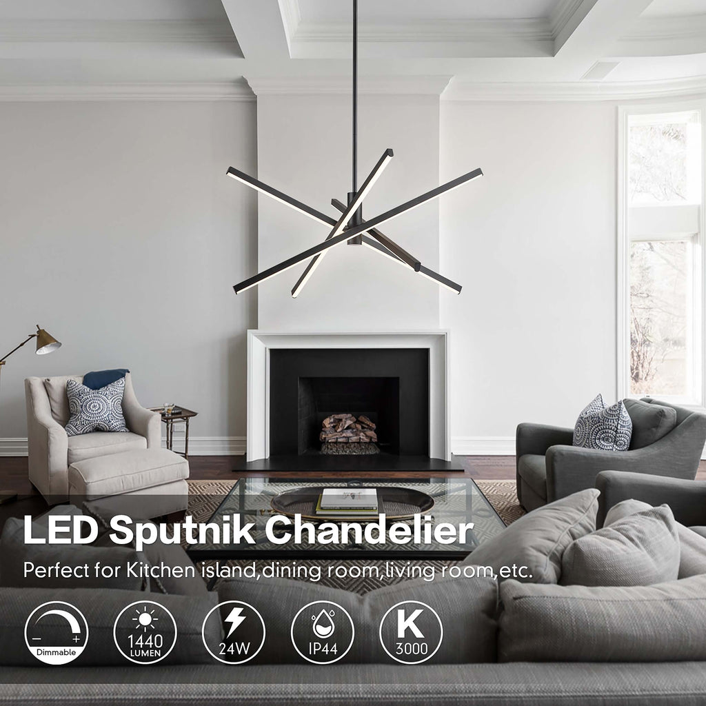 Lampadario a sospensione lineare Sputnik in alluminio moderno nero/oro a LED per soggiorno/sala da pranzo/cucina