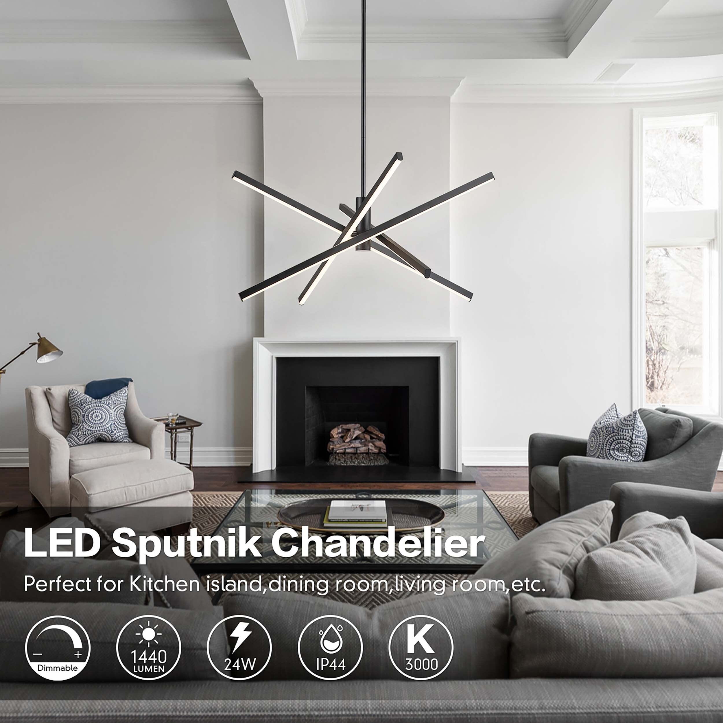 Lampadario a sospensione lineare Sputnik in alluminio moderno nero/oro a LED per soggiorno/sala da pranzo/cucina