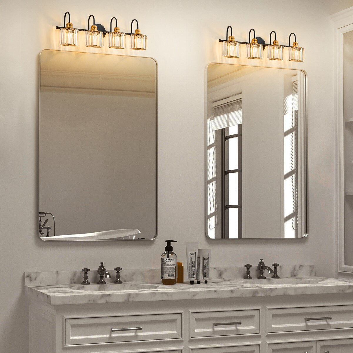 Lampada da parete per bagno moderna in cristallo con specchio cromato/nero/oro, luci da bagno, luci da toeletta