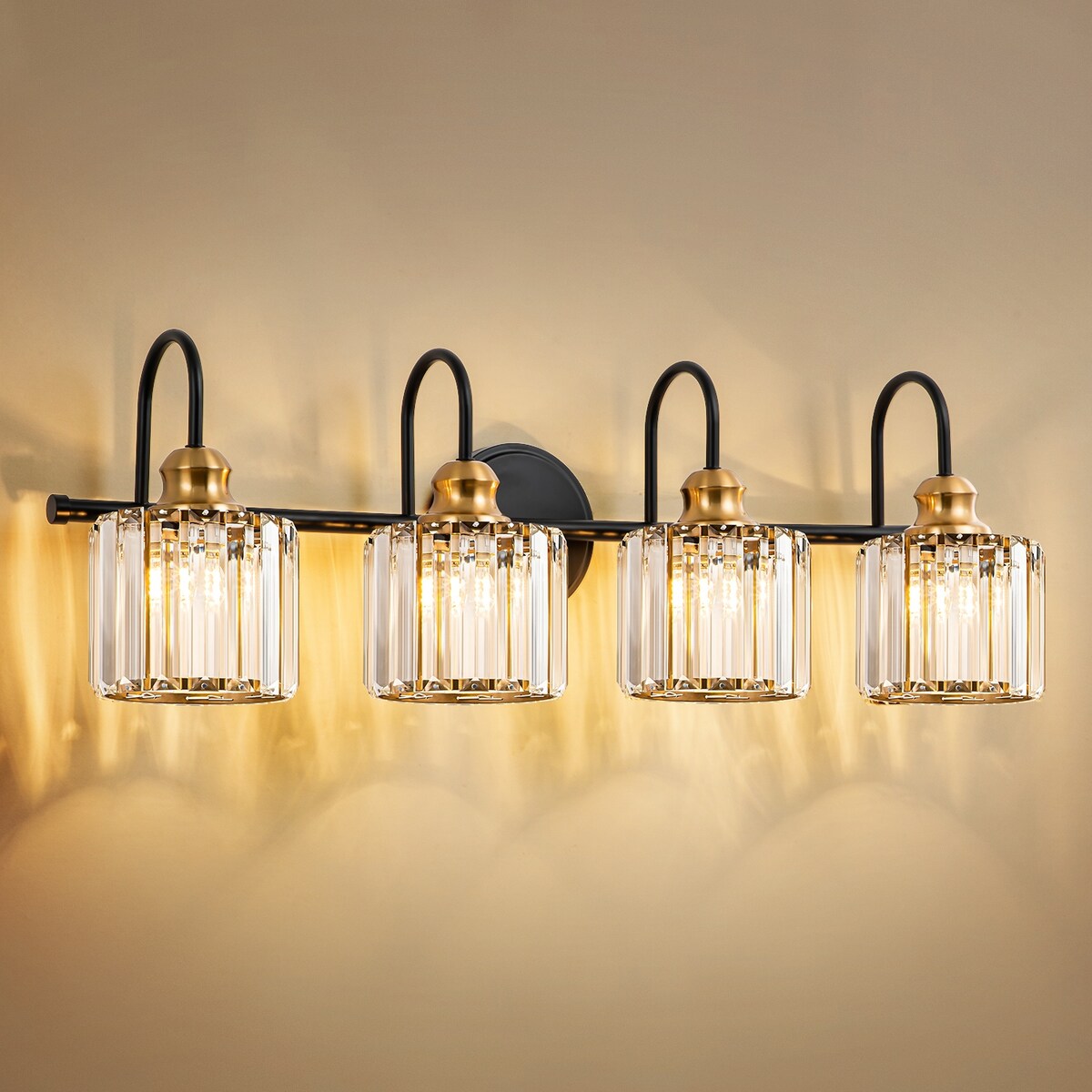 Lampada da parete per bagno moderna in cristallo con specchio cromato/nero/oro, luci da bagno, luci da toeletta