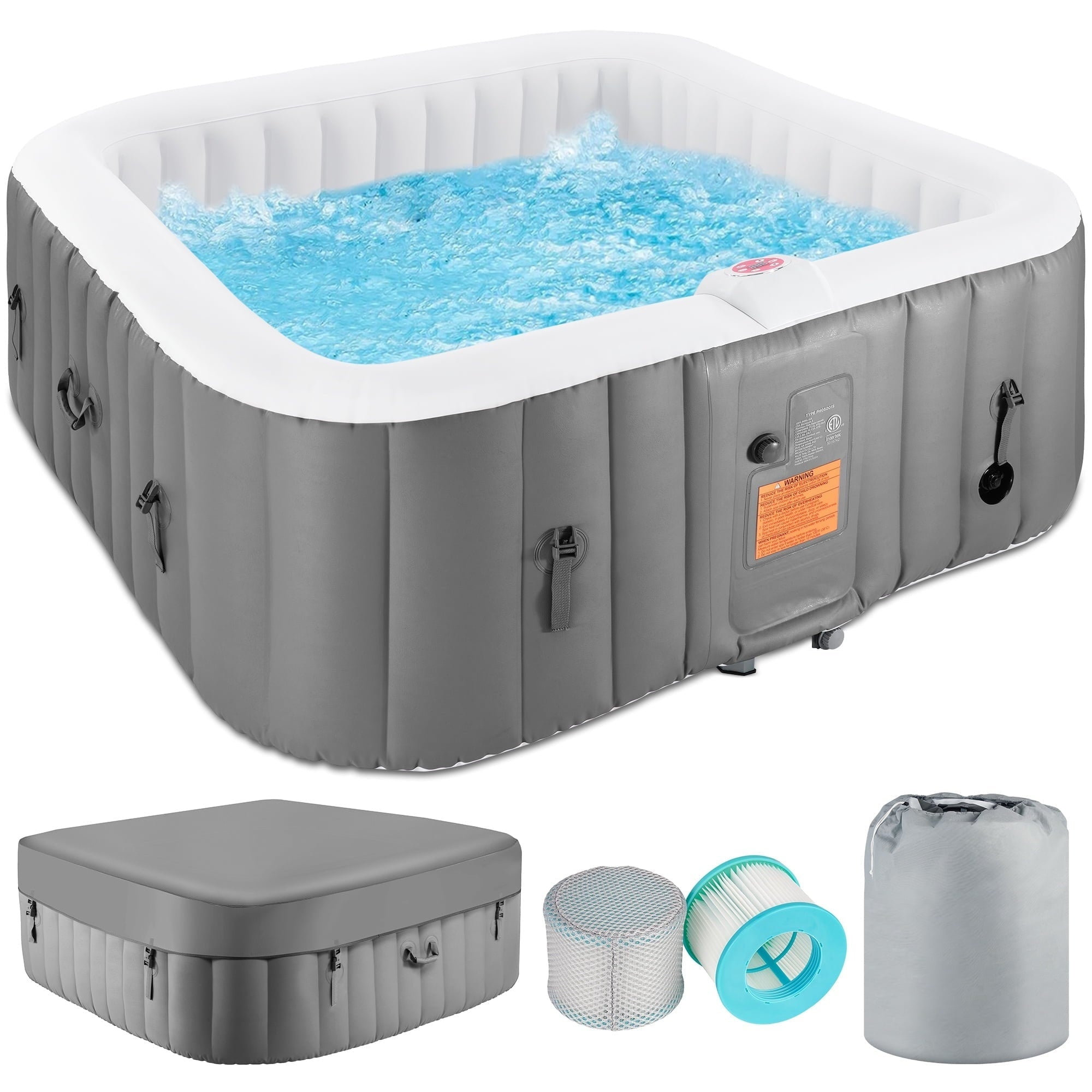 Vasca idromassaggio gonfiabile per esterni da 4-6 persone con pannello di controllo e 130 getti, copertura per vasca isolata e protezione per pavimento - 75"W