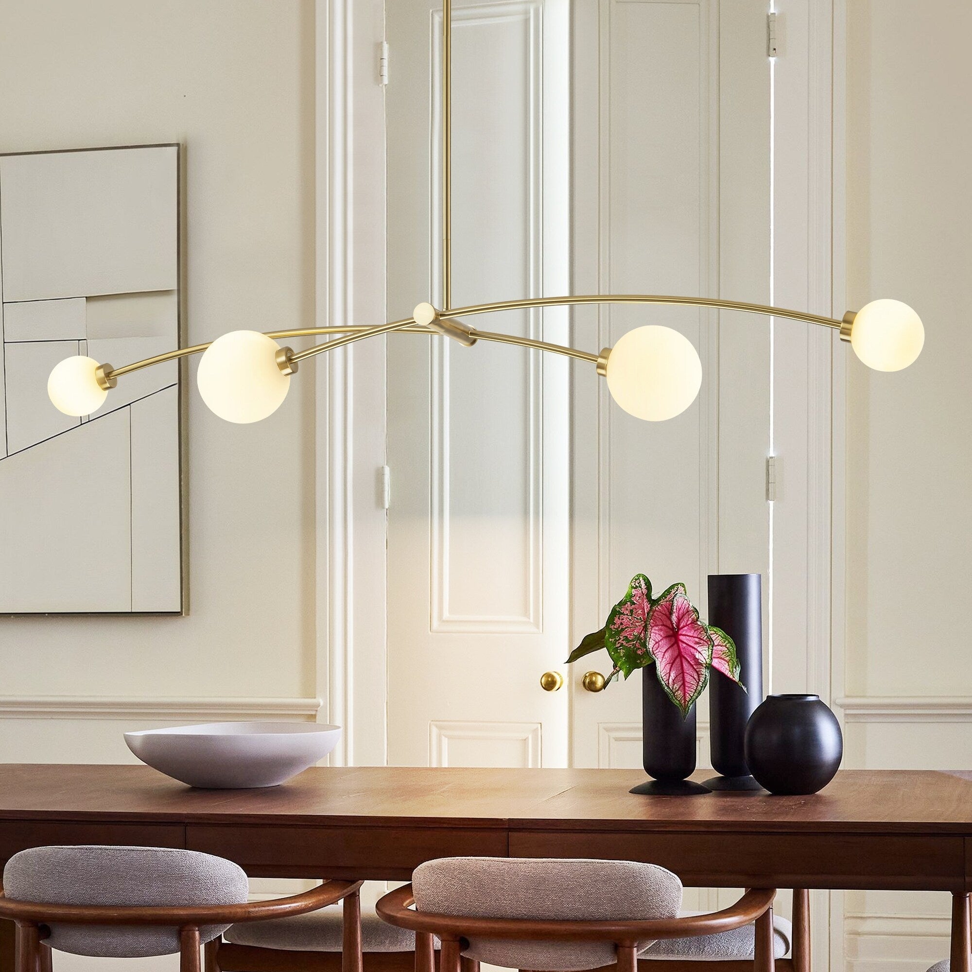 Lampada a sospensione lineare moderna Sputnik a 4 luci color oro/luce per sala da pranzo - 51,18 pollici di larghezza x 11,02 pollici di profondità x 5,91 pollici di altezza