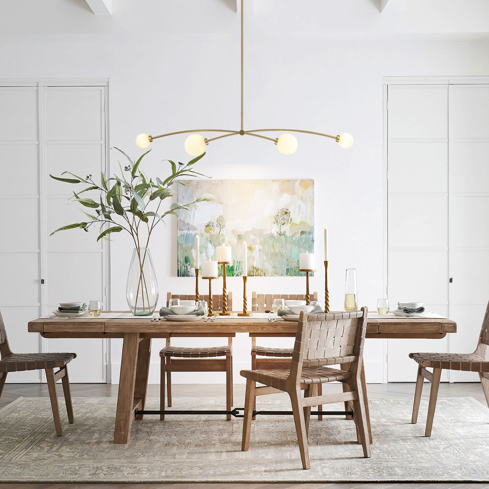 Lampada a sospensione lineare moderna Sputnik a 4 luci color oro/luce per sala da pranzo - 51,18 pollici di larghezza x 11,02 pollici di profondità x 5,91 pollici di altezza