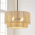 Lampadario a tamburo a 4 luci in rattan con baldacchino nero - 22'' W