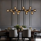 Lampadario lineare moderno di metà secolo da 40 pollici, lampada a sospensione Sputnik in ottone dorato a 16 luci con globo in vetro smerigliato per sala da pranzo