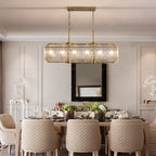Lampadari di cristallo moderni lineari da 40 pollici Lampadario rettangolare in ottone dorato a 16 luci per sala da pranzo, soggiorno, isola della cucina