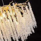 Lampadario rettangolare moderno in cristallo dorato da 40 pollici con rami di albero, lampadario per isola cucina, lampada a sospensione per sala da pranzo