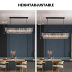Lampadario moderno contemporaneo in cristallo grigio fumé e nero da 47 pollici, a 2 livelli, con isola da cucina lineare, per sala da pranzo