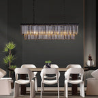 Lampadario moderno contemporaneo in cristallo grigio fumé e nero da 47 pollici, a 2 livelli, con isola da cucina lineare, per sala da pranzo
