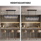 Lampadario moderno contemporaneo in cristallo grigio fumé e nero da 47 pollici, a 2 livelli, con isola da cucina lineare, per sala da pranzo