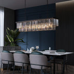 Lampadario moderno contemporaneo in cristallo grigio fumé e nero da 47 pollici, a 2 livelli, con isola da cucina lineare, per sala da pranzo