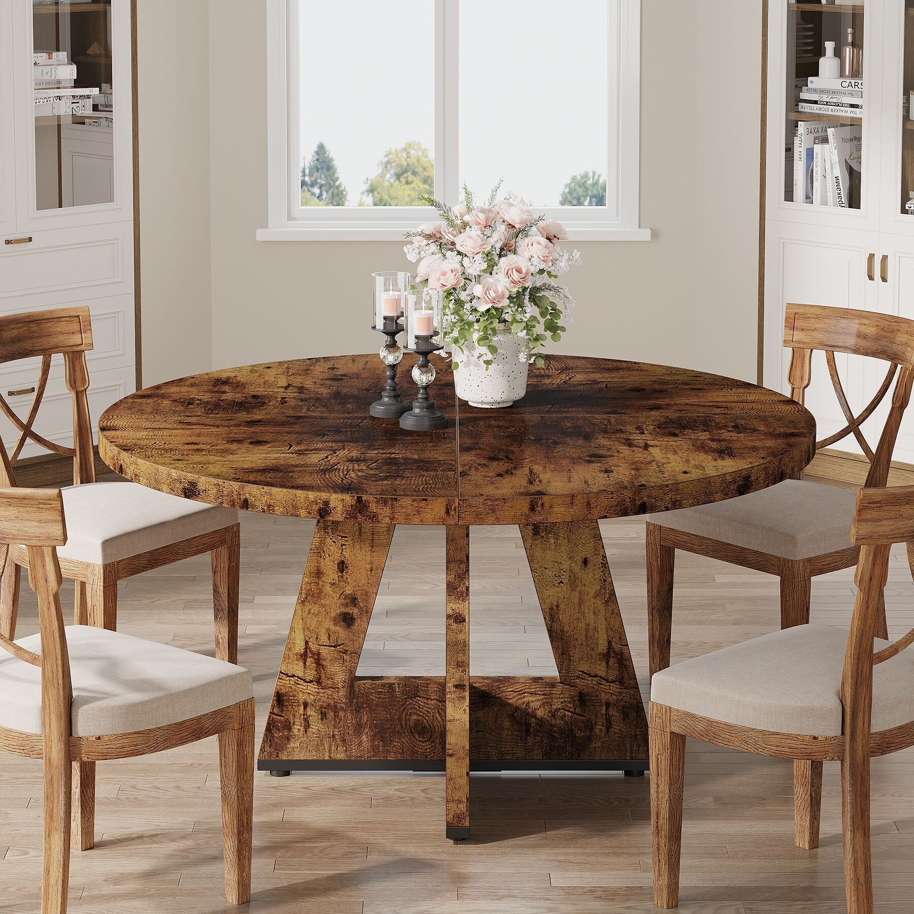 Tavolo da pranzo rotondo da 47 pollici per 4 persone, tavolo da cucina in stile rustico, piccolo tavolo da pranzo, tavolo da cucina in legno per sala da pranzo e soggiorno