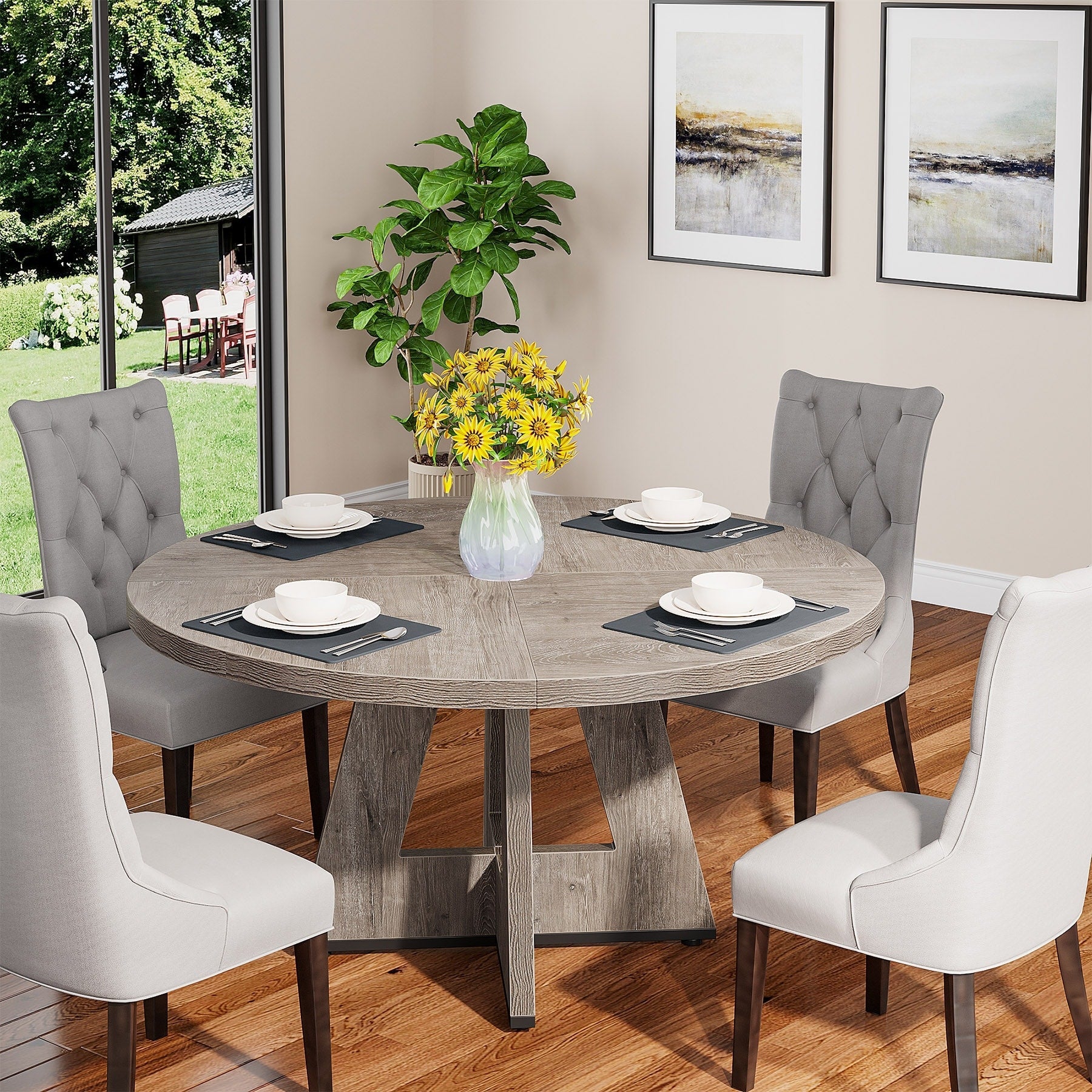 Tavolo da pranzo rotondo da 47 pollici per 4 persone, tavolo da cucina in stile rustico, piccolo tavolo da pranzo, tavolo da cucina in legno per sala da pranzo e soggiorno