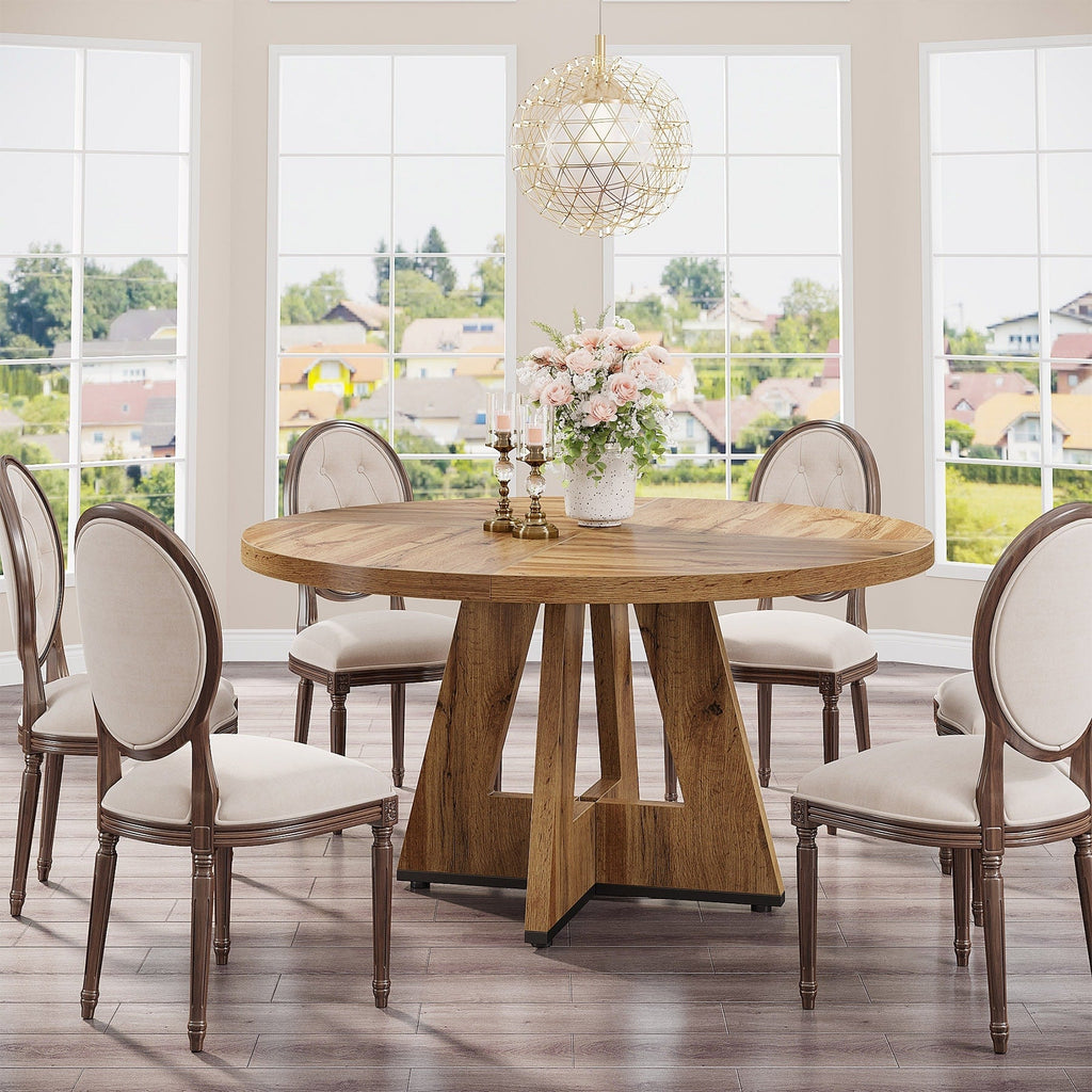 Tavolo da pranzo rotondo da 47 pollici per 4 persone, tavolo da cucina in stile rustico, piccolo tavolo da pranzo, tavolo da cucina in legno per sala da pranzo e soggiorno