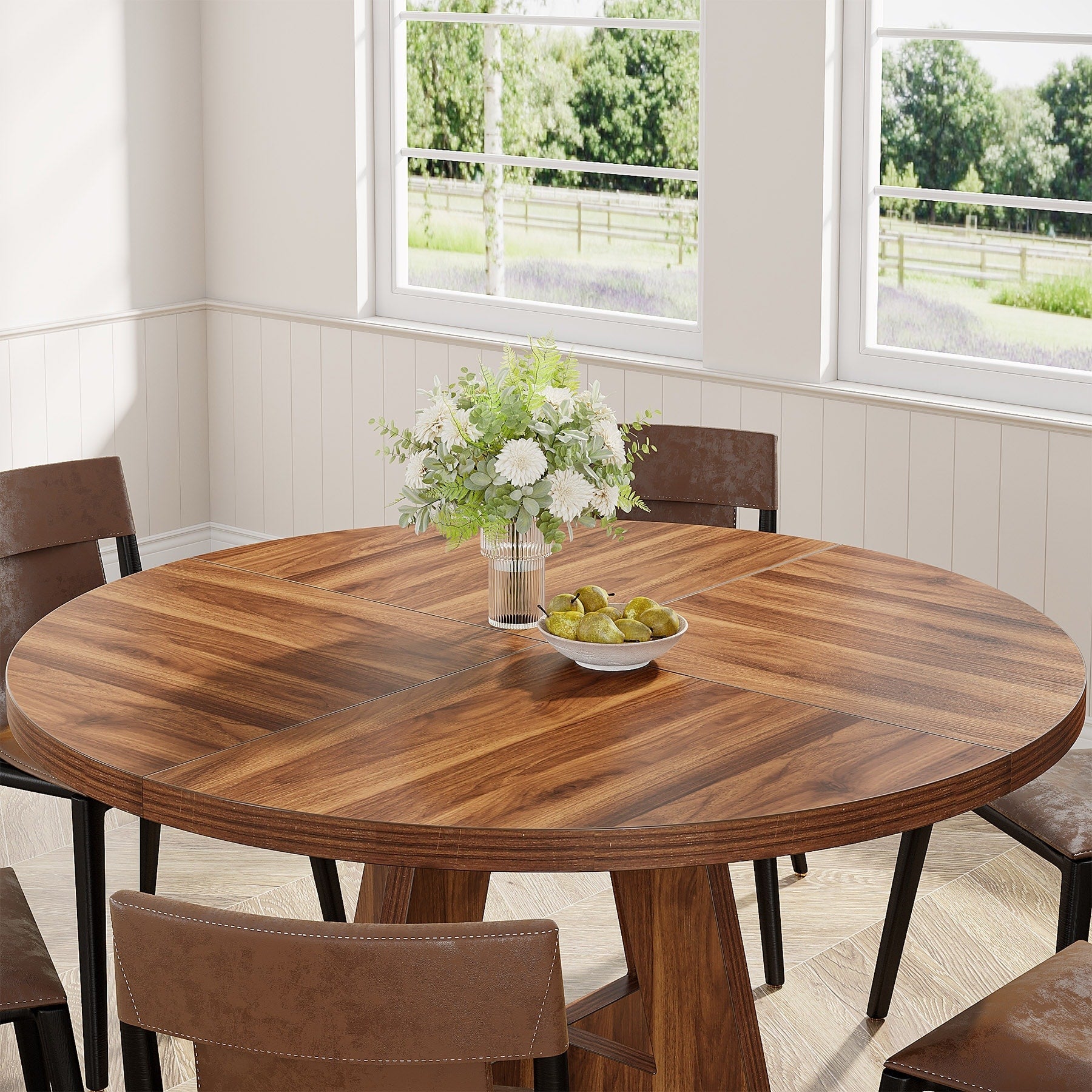 Tavolo da pranzo rotondo da 47 pollici per 4 persone, tavolo da cucina in stile rustico, piccolo tavolo da pranzo, tavolo da cucina in legno per sala da pranzo e soggiorno