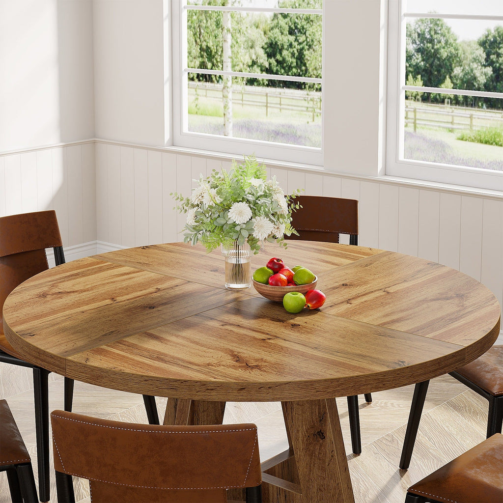 Tavolo da pranzo rotondo da 47 pollici per 4 persone, tavolo da cucina in stile rustico, piccolo tavolo da pranzo, tavolo da cucina in legno per sala da pranzo e soggiorno
