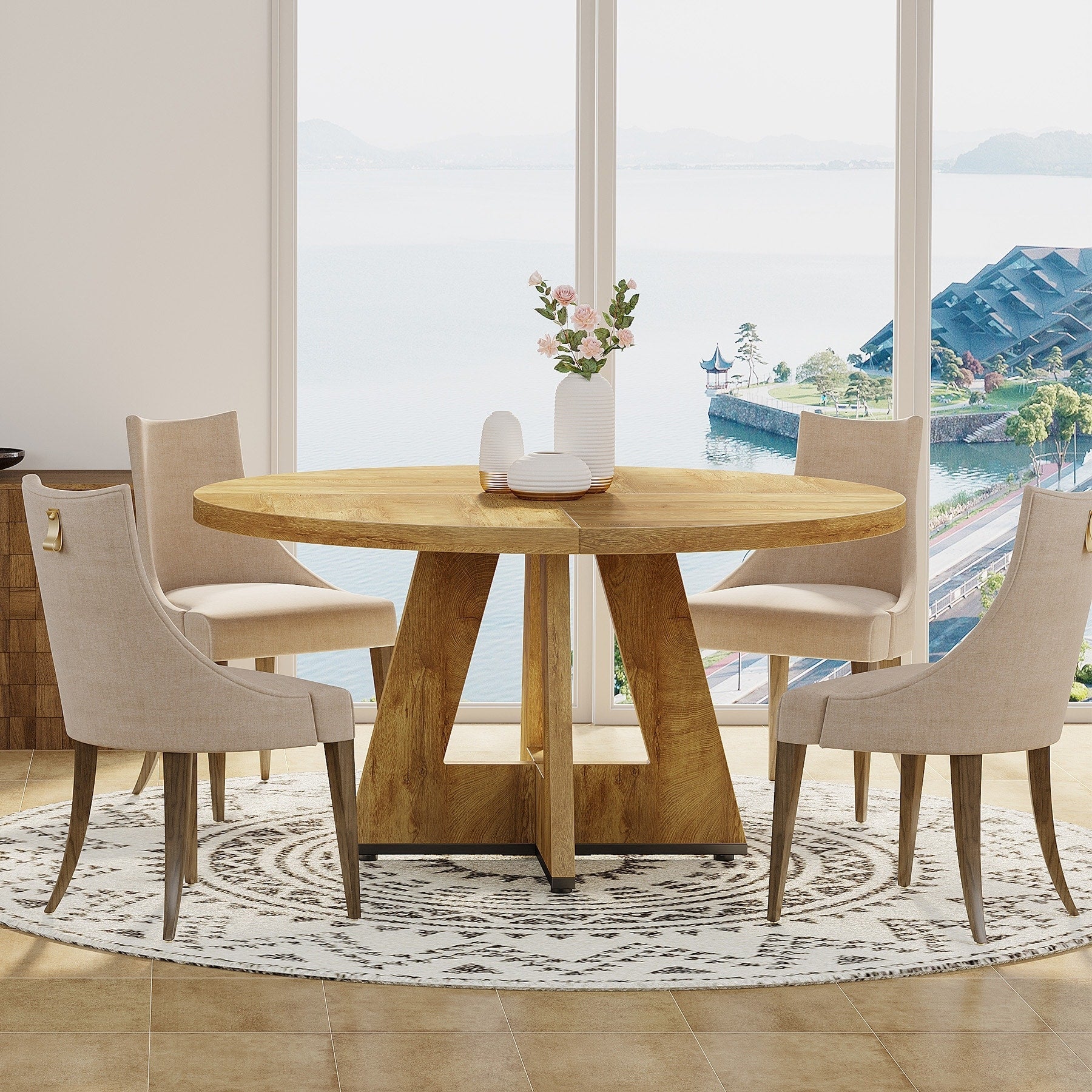 Tavolo da pranzo rotondo da 47 pollici per 4 persone, tavolo da cucina in stile rustico, piccolo tavolo da pranzo, tavolo da cucina in legno per sala da pranzo e soggiorno