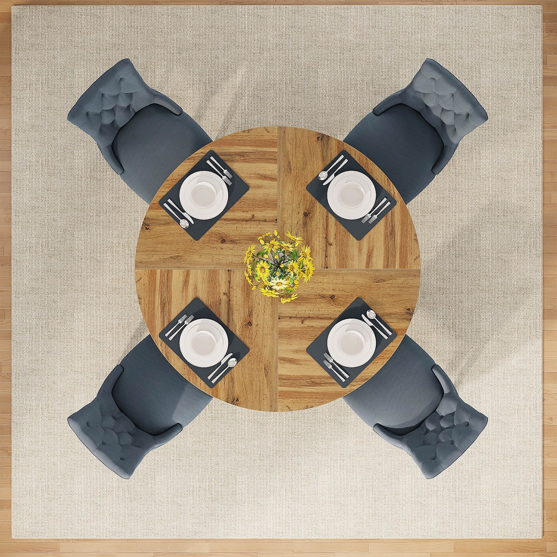 Tavolo da pranzo rotondo da 47 pollici per 4 persone, tavolo da cucina in stile rustico, piccolo tavolo da pranzo, tavolo da cucina in legno per sala da pranzo e soggiorno