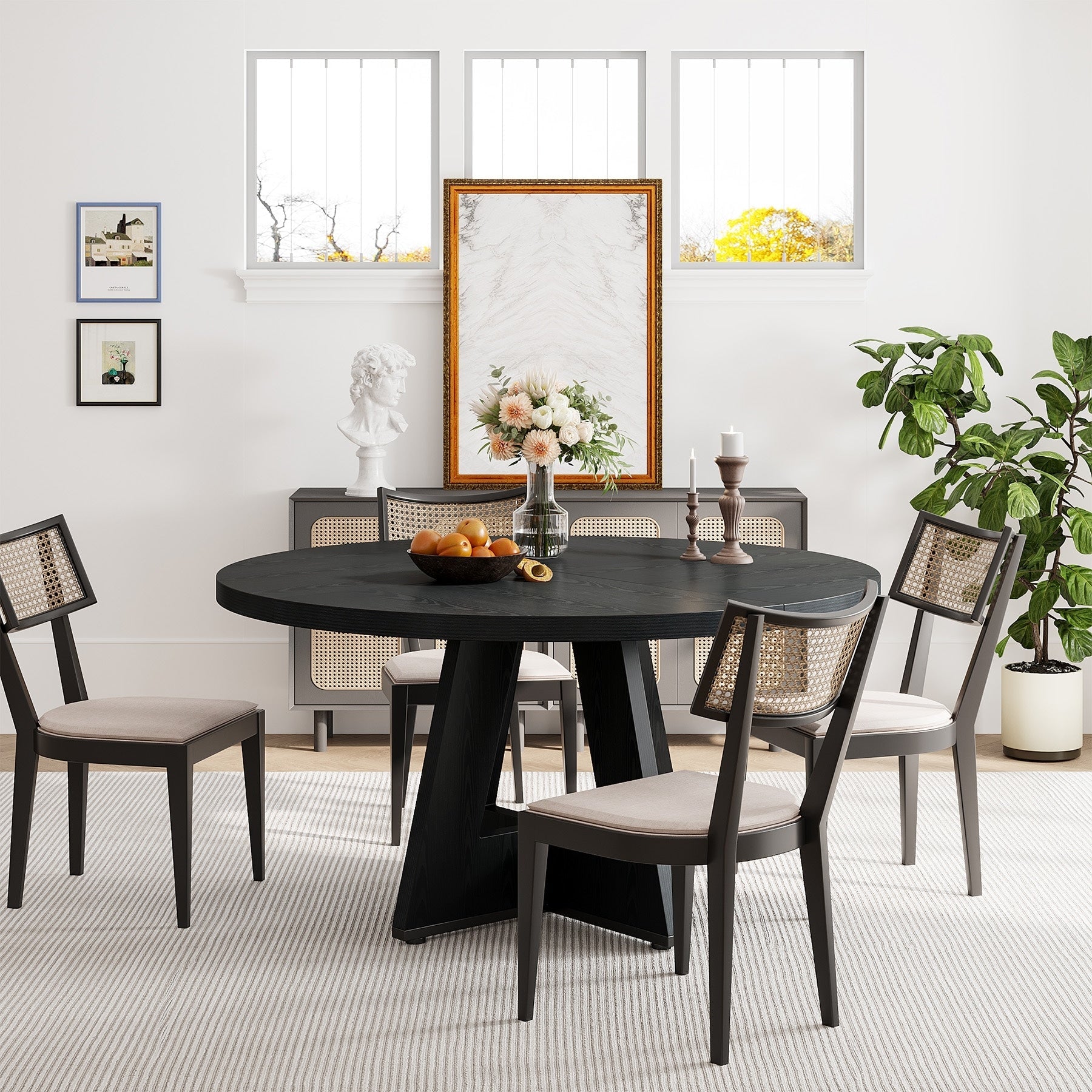 Tavolo da pranzo rotondo da 47 pollici per 4 persone, tavolo da cucina in stile rustico, piccolo tavolo da pranzo, tavolo da cucina in legno per sala da pranzo e soggiorno