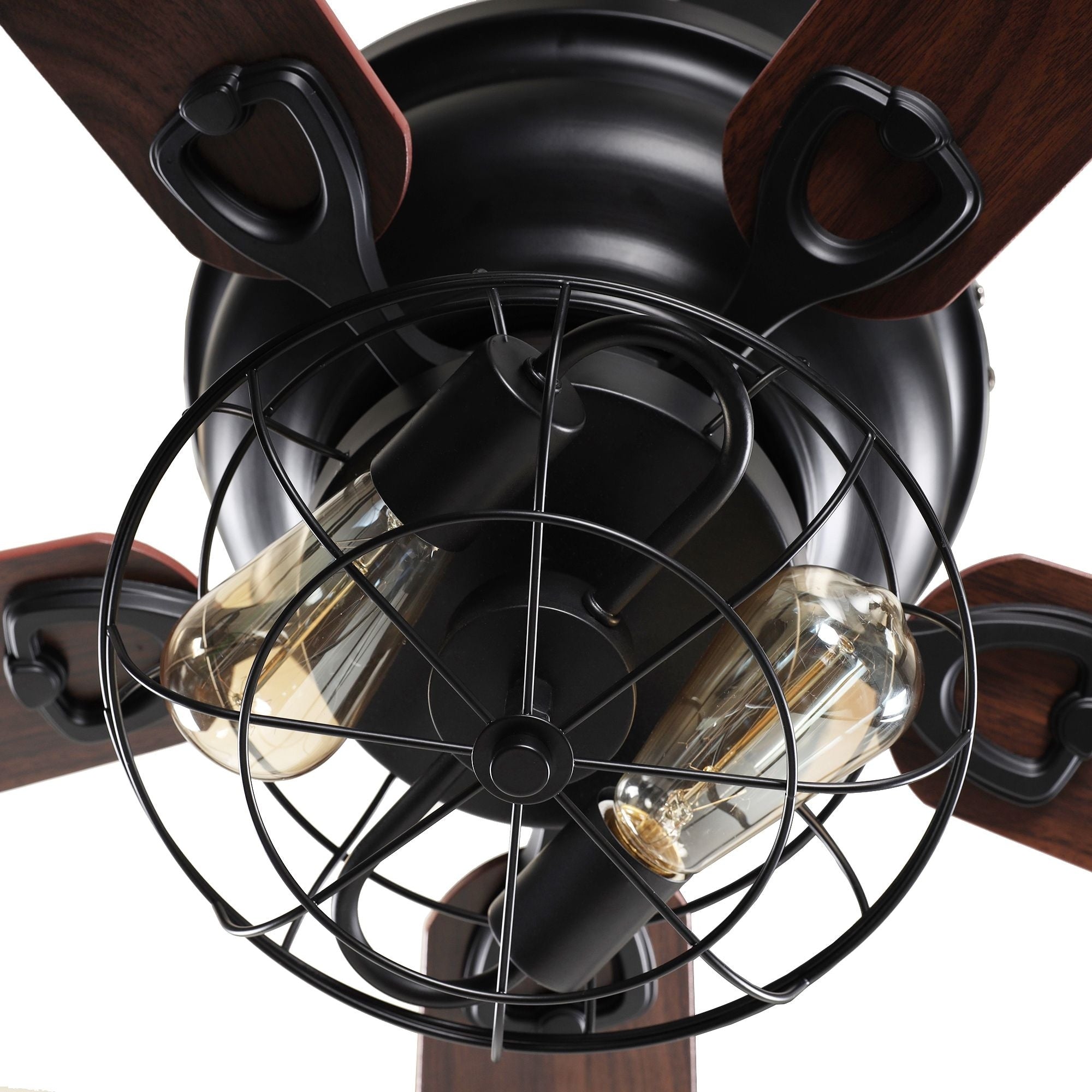 Ventilatore da soffitto nero a filo basso in legno da 48 pollici, 5 pale, modello Farmhouse, con telecomando e kit luci