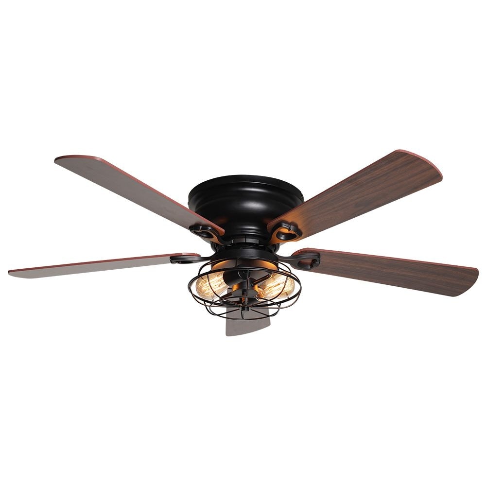 Ventilatore da soffitto nero a filo basso in legno da 48 pollici, 5 pale, modello Farmhouse, con telecomando e kit luci
