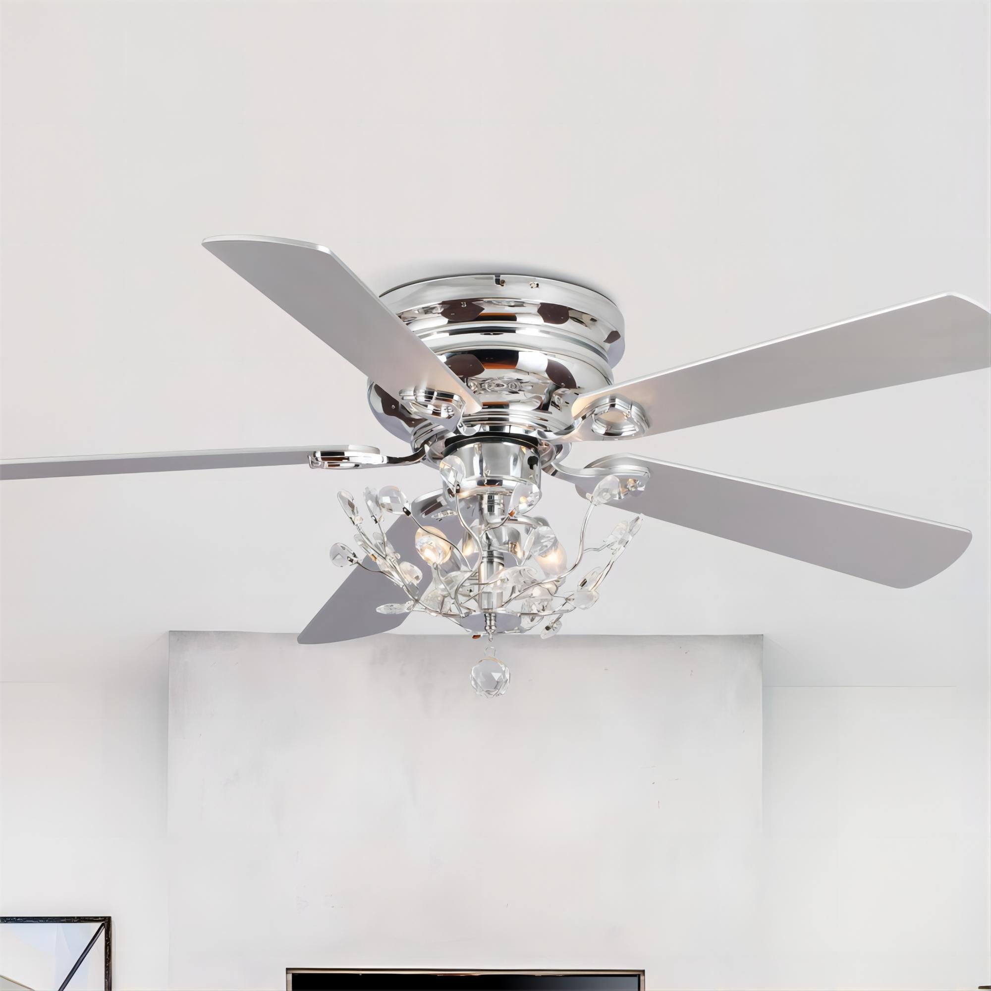 Ventilatore da soffitto moderno reversibile a 5 pale in cristallo con telecomando