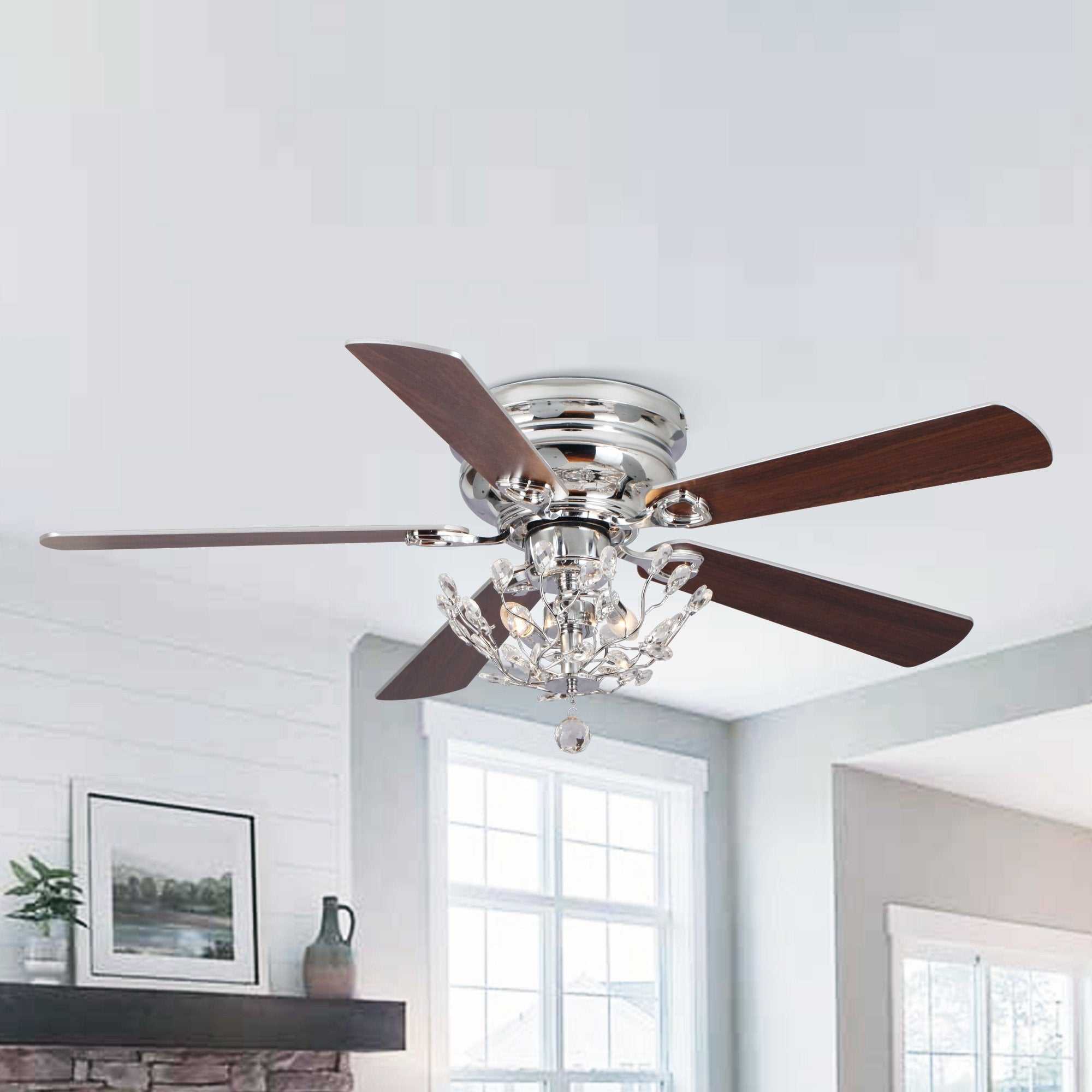 Ventilatore da soffitto moderno reversibile a 5 pale in cristallo con telecomando