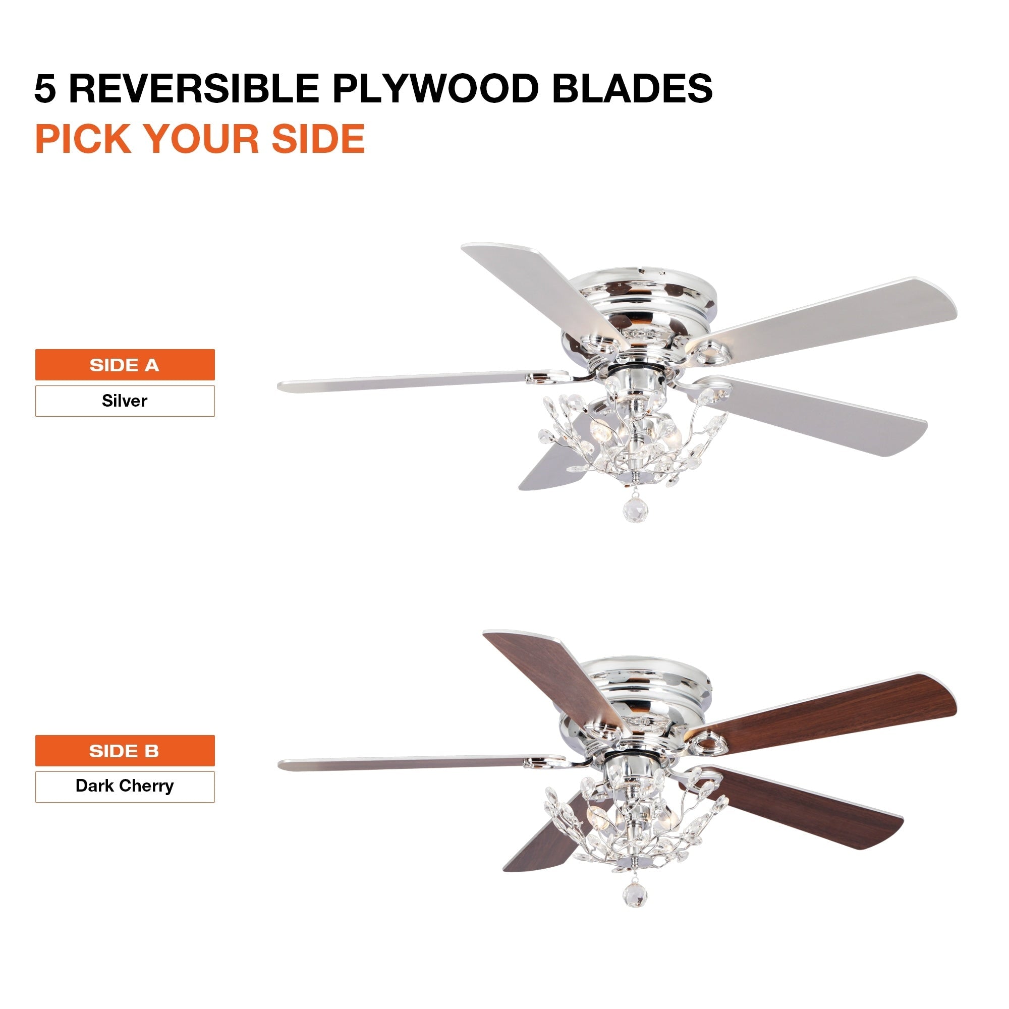 Ventilatore da soffitto moderno reversibile a 5 pale in cristallo con telecomando