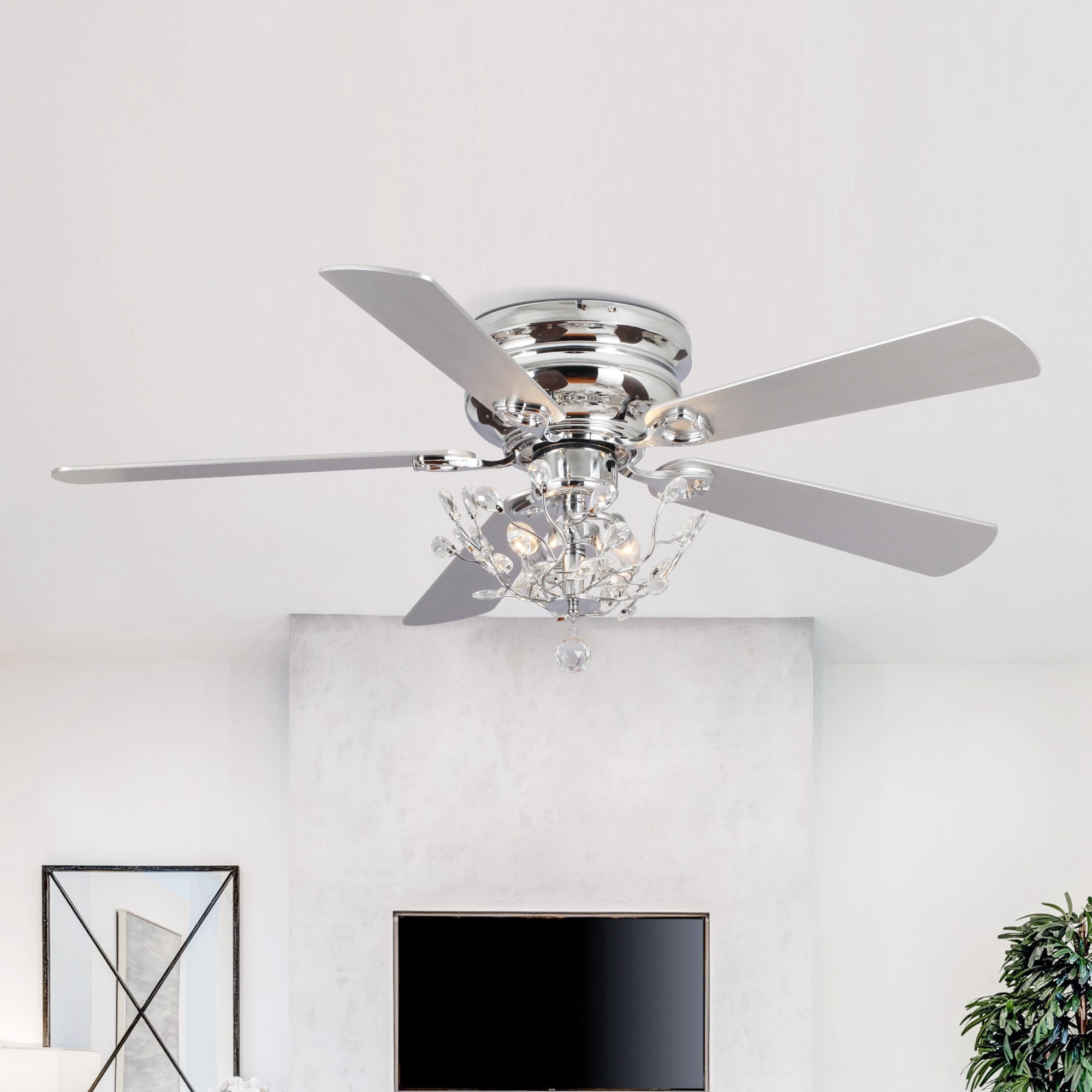 Ventilatore da soffitto moderno reversibile a 5 pale in cristallo con telecomando