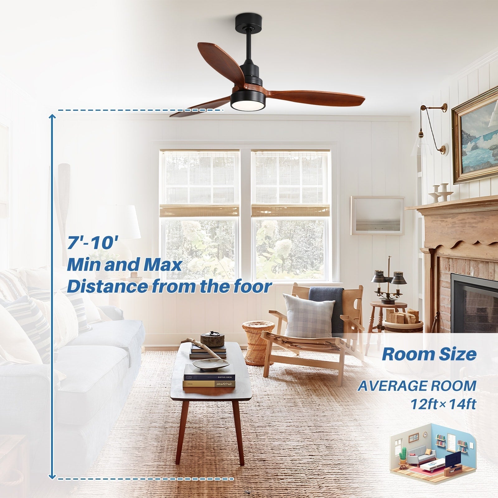 Ventilatore da soffitto a LED integrato da 48 e 52 pollici con luce e telecomando, motore CC reversibile