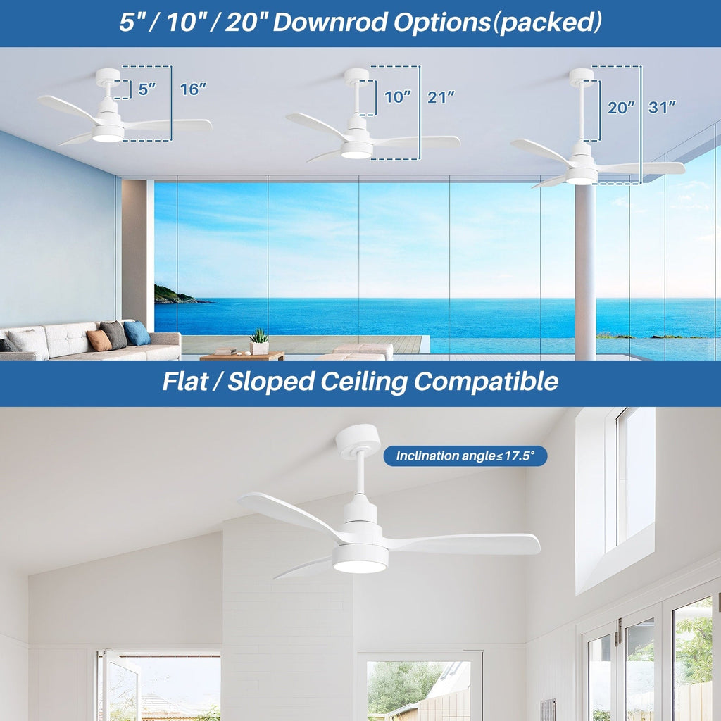 Ventilatore da soffitto a LED integrato da 48 e 52 pollici con luce e telecomando, motore CC reversibile