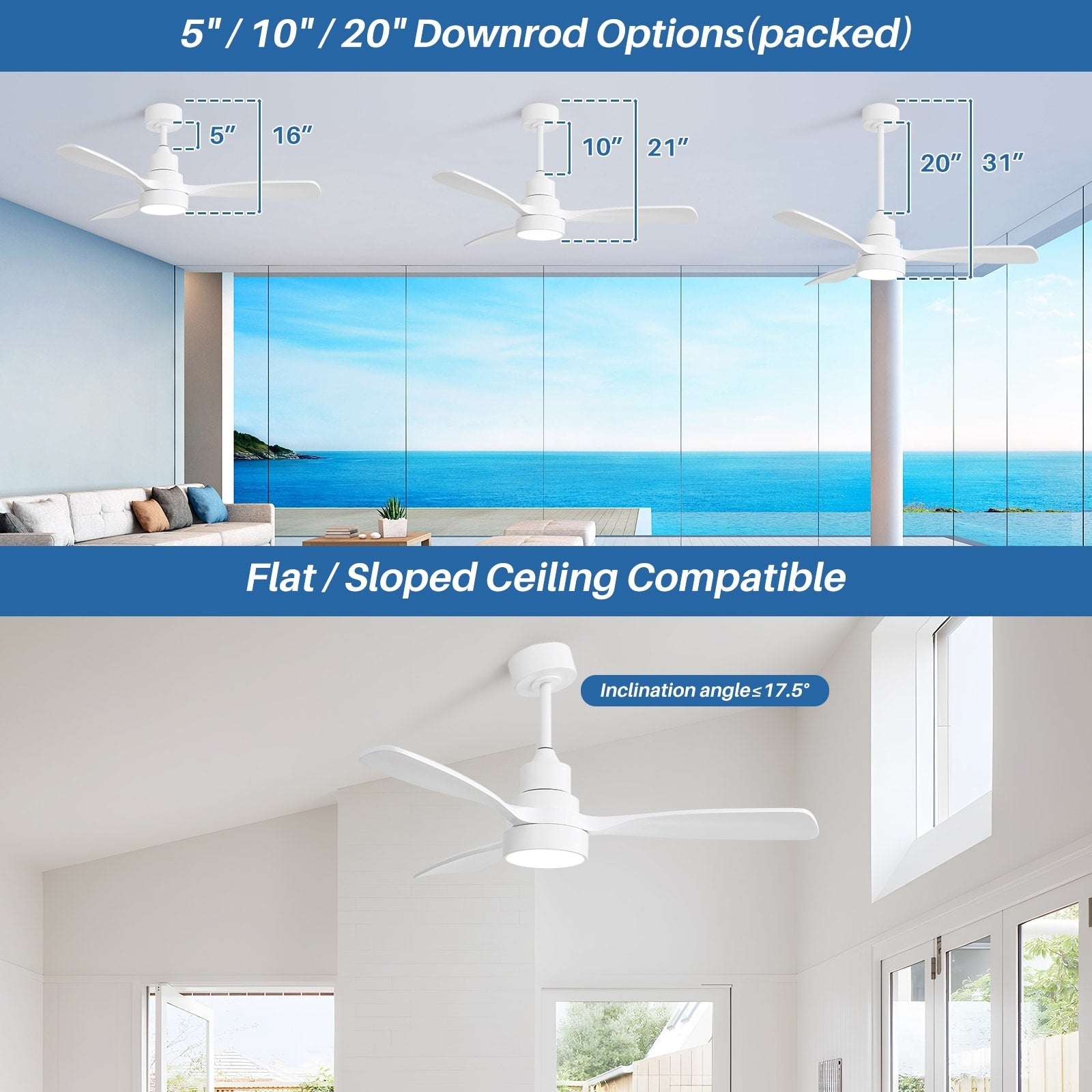 Ventilatore da soffitto a LED integrato da 48 e 52 pollici con luce e telecomando, motore CC reversibile