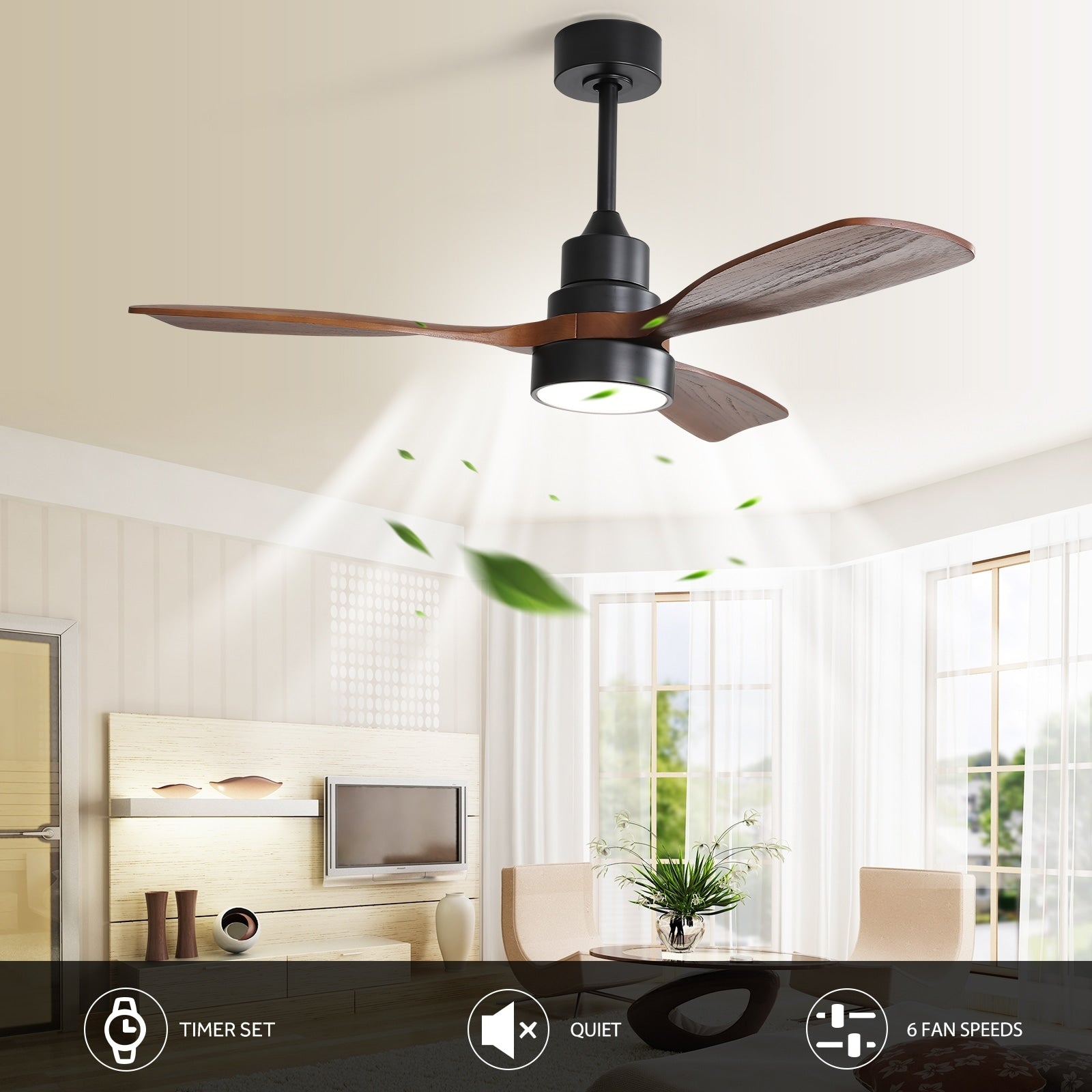 Ventilatore da soffitto a LED integrato da 48 e 52 pollici con luce e telecomando, motore CC reversibile