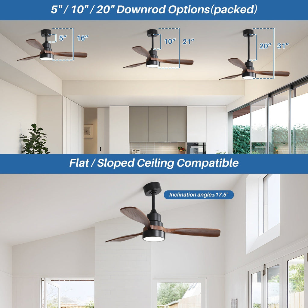 Ventilatore da soffitto a LED integrato da 48 e 52 pollici con luce e telecomando, motore CC reversibile