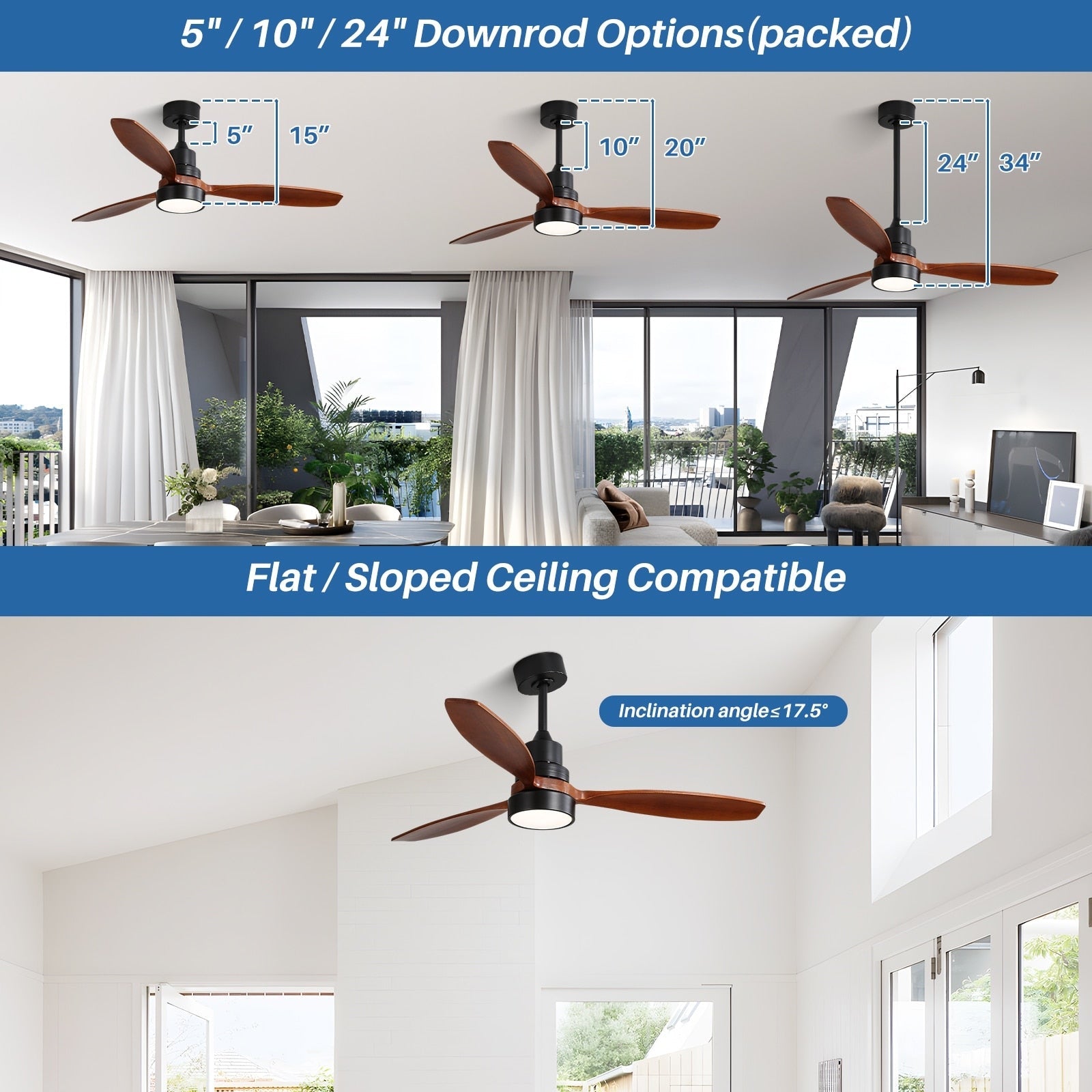 Ventilatore da soffitto a LED integrato da 48 e 52 pollici con luce e telecomando, motore CC reversibile