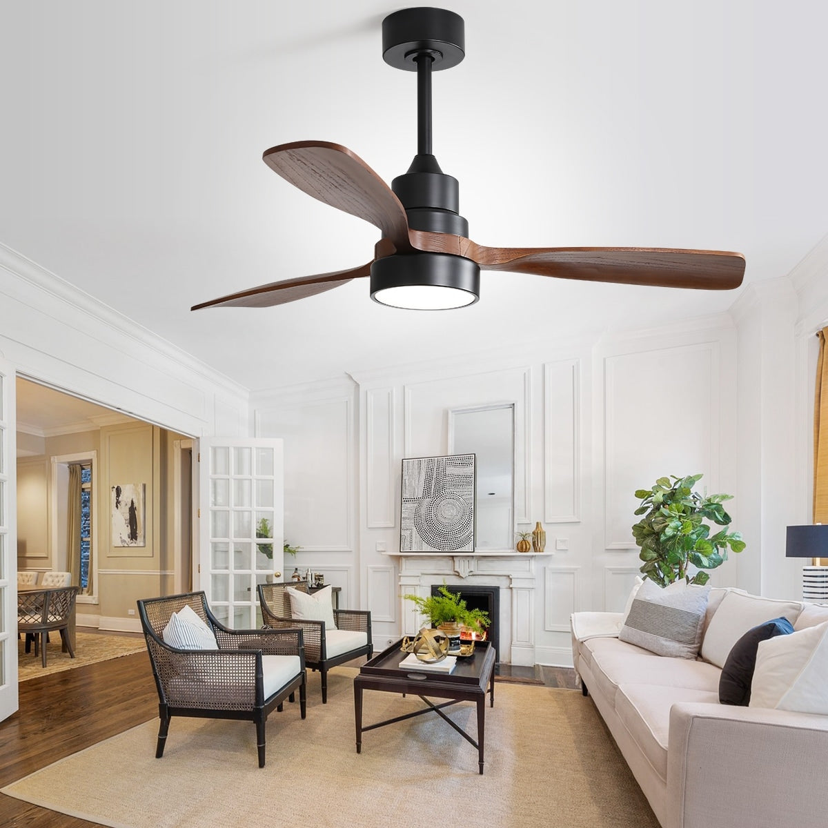 Ventilatore da soffitto a LED integrato da 48 e 52 pollici con luce e telecomando, motore CC reversibile
