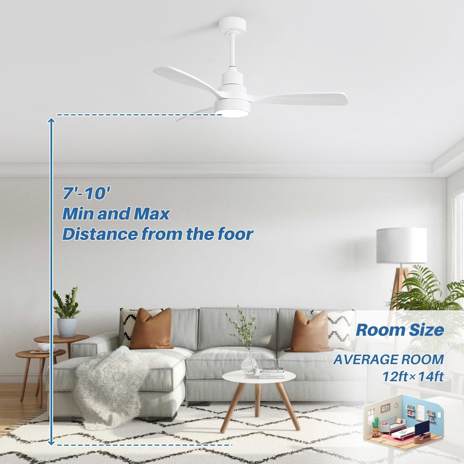 Ventilatore da soffitto a LED integrato da 48 e 52 pollici con luce e telecomando, motore CC reversibile