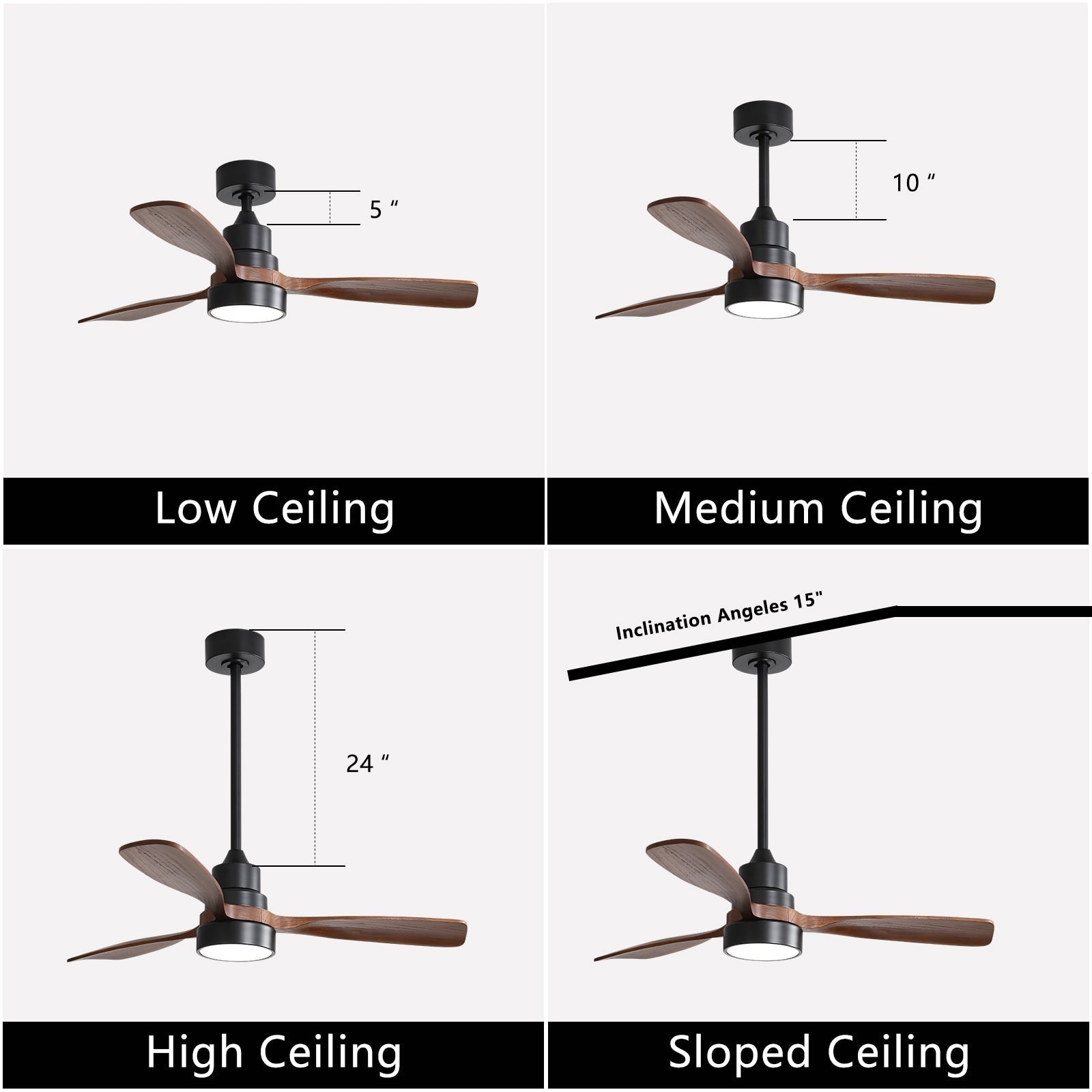 Ventilatore da soffitto a LED integrato da 48 e 52 pollici con luce e telecomando, motore CC reversibile