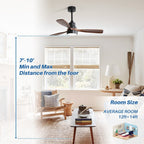 Ventilatore da soffitto a LED integrato da 48 e 52 pollici con luce e telecomando, motore CC reversibile