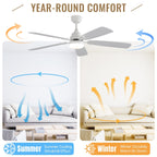 Ventilatore da soffitto a LED integrato da 48 e 52 pollici con luce e telecomando, motore CC reversibile