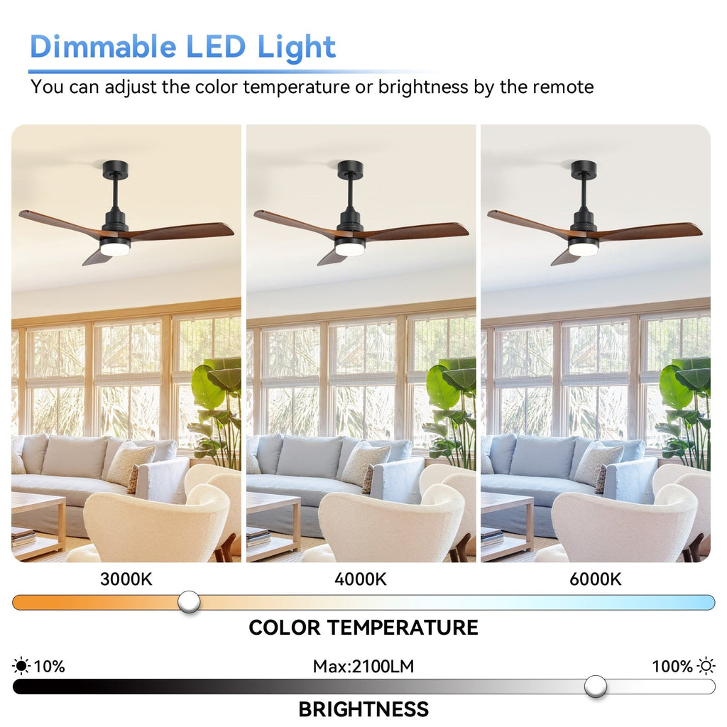 Ventilatore da soffitto a LED integrato da 48 e 52 pollici con luce e telecomando, motore CC reversibile