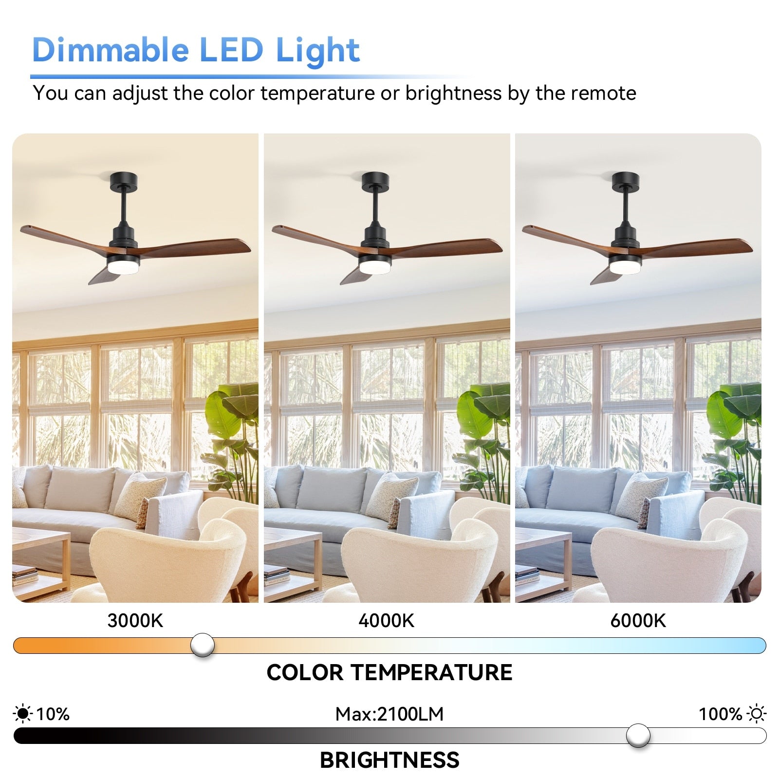 Ventilatore da soffitto a LED integrato da 48 e 52 pollici con luce e telecomando, motore CC reversibile