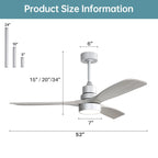 Ventilatore da soffitto a LED integrato da 48 e 52 pollici con luce e telecomando, motore CC reversibile