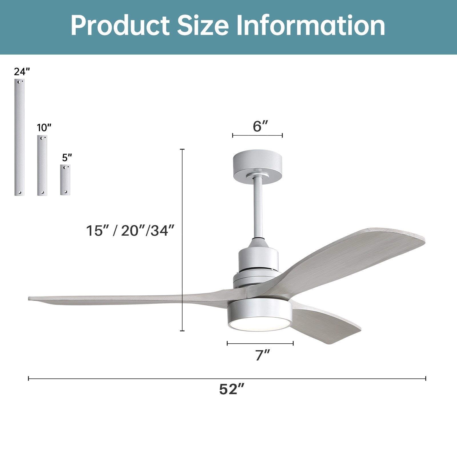 Ventilatore da soffitto a LED integrato da 48 e 52 pollici con luce e telecomando, motore CC reversibile