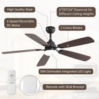 Ventilatore da soffitto a LED integrato da 48 e 52 pollici con luce e telecomando, motore CC reversibile