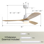 Ventilatore da soffitto a LED integrato da 48 e 52 pollici con luce e telecomando, motore CC reversibile