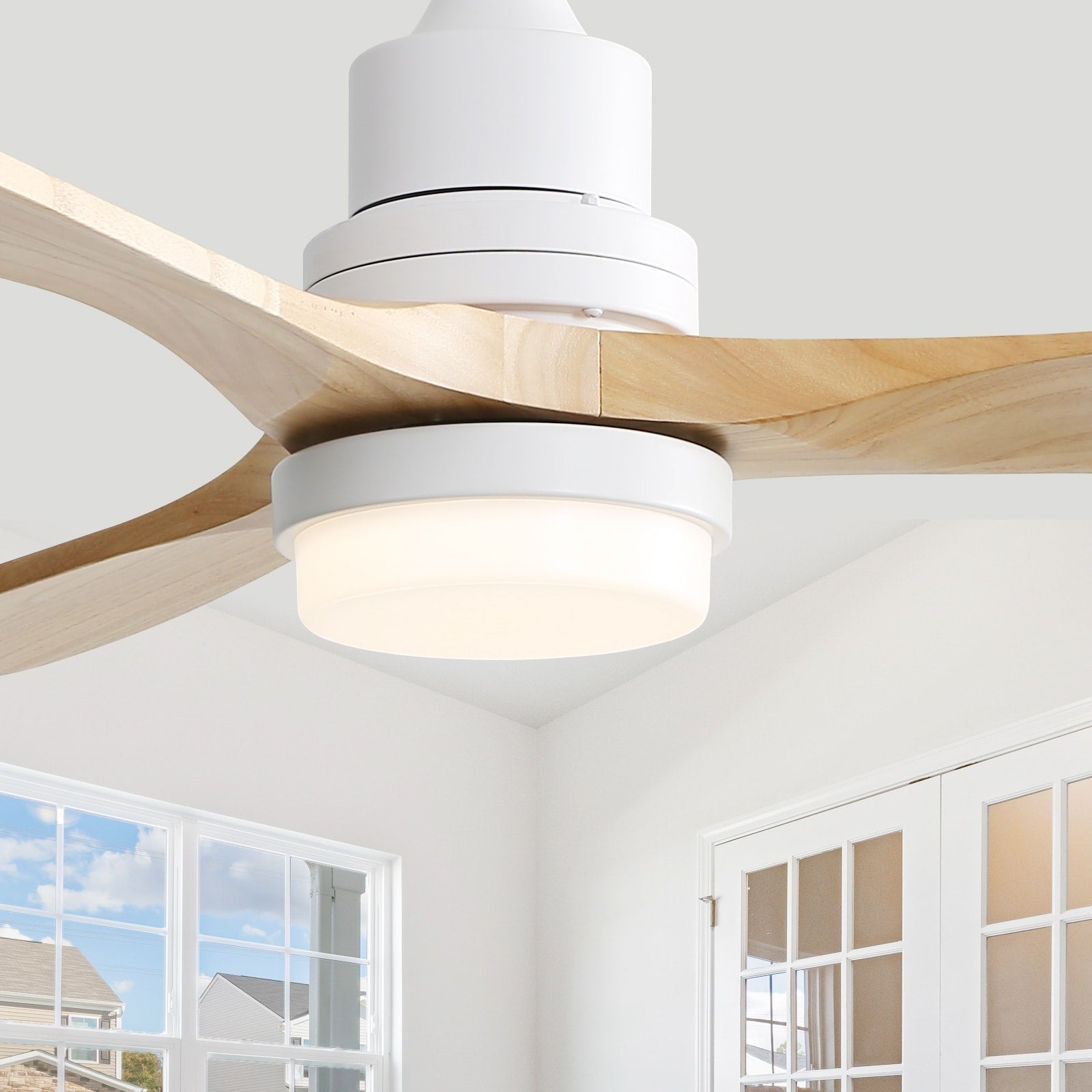 Ventilatore da soffitto a LED integrato da 48 e 52 pollici con luce e telecomando, motore CC reversibile