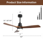 Ventilatore da soffitto a LED integrato da 48 e 52 pollici con luce e telecomando, motore CC reversibile
